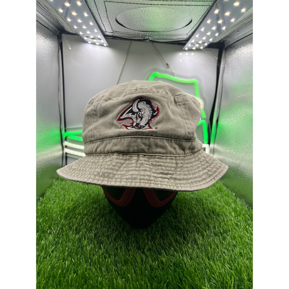 Buffalo Sabres NHL Goat Head Logo Bucket Hat Khaki Tan Cotton Sun Hat Mens OSFM
